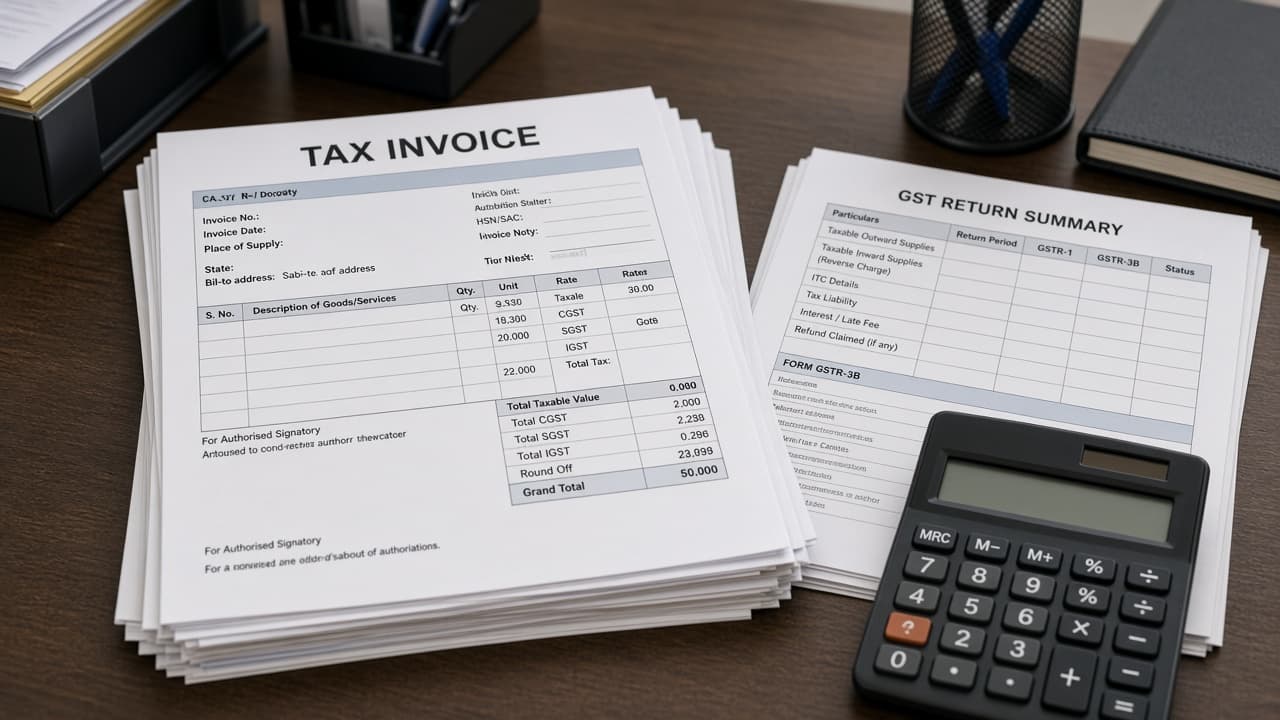 GST returns and invoices prepared for an MSME loan file
