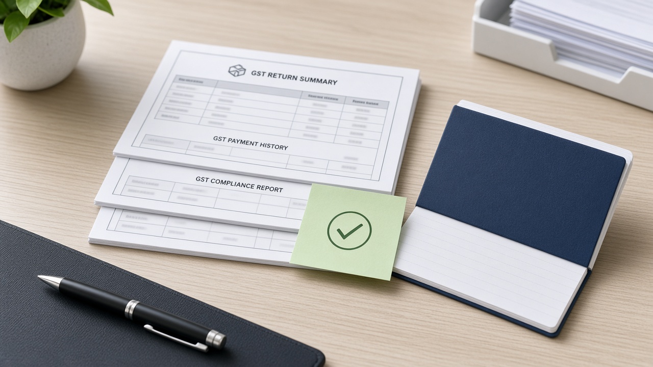 GST printouts aligned with a bank passbook for loan eligibility