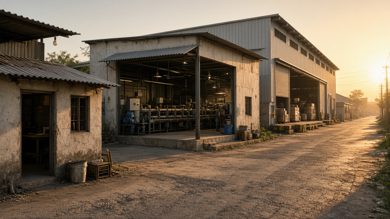 Micro shed, small factory and larger godown showing MSME bands