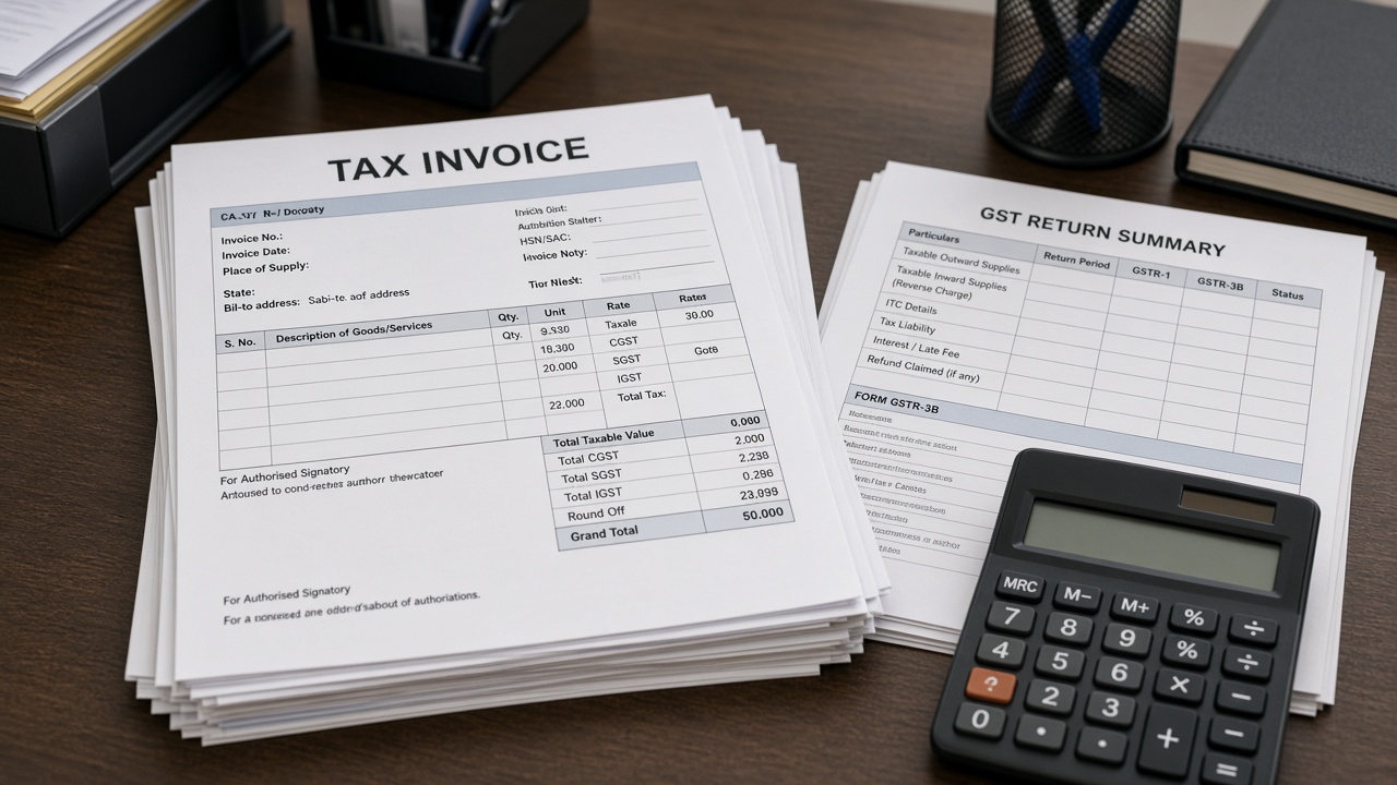 GST returns and invoices prepared for an MSME loan file